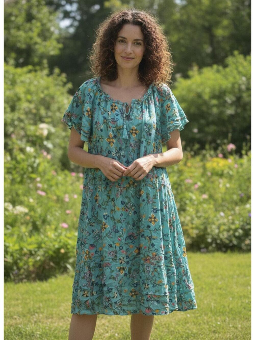 Canyon Retreat Print Short Sleeve Dress - Light Blue 2X